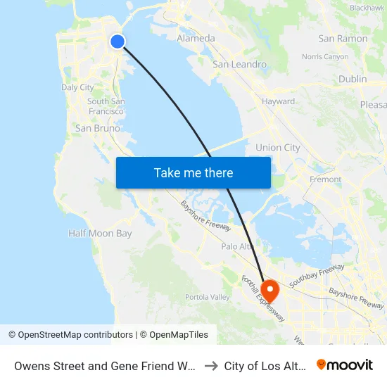 Owens Street and Gene Friend Way to City of Los Altos map