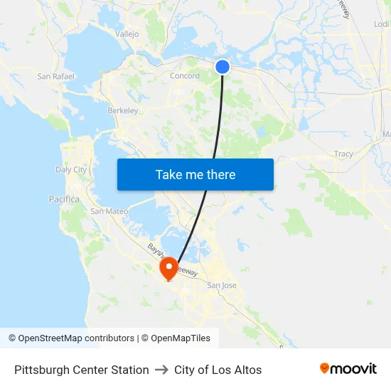 Pittsburgh Center Station to City of Los Altos map