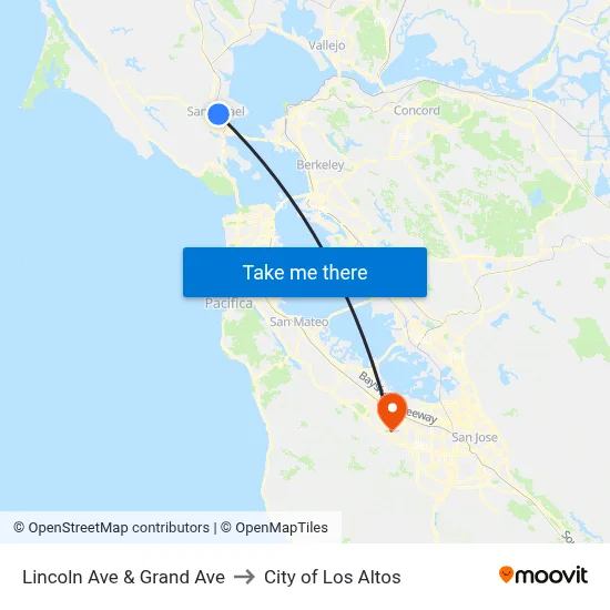 Lincoln Ave & Grand Ave to City of Los Altos map