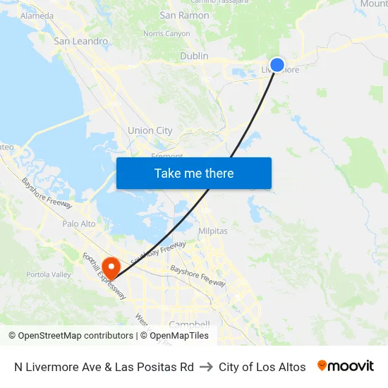 N Livermore Ave & Las Positas Rd to City of Los Altos map