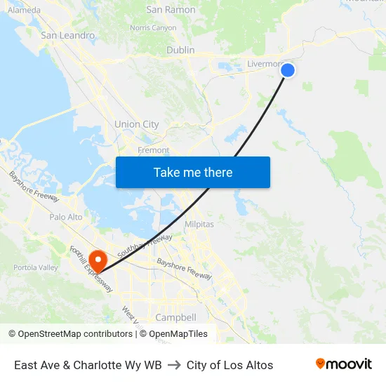 East Ave & Charlotte Wy WB to City of Los Altos map