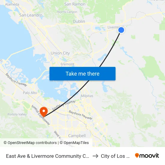 East Ave & Livermore Community Center EB to City of Los Altos map