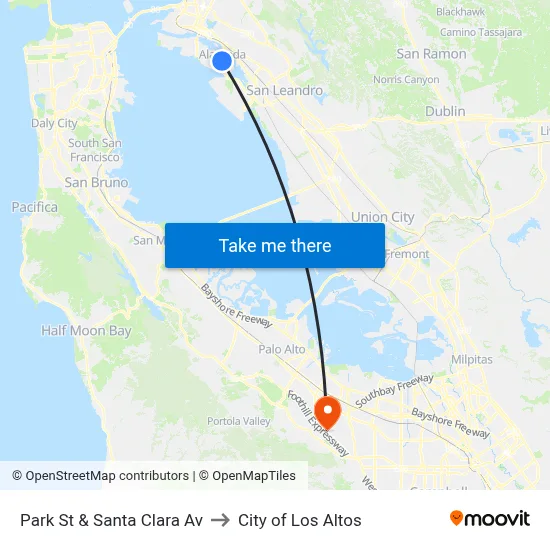 Park St & Santa Clara Av to City of Los Altos map