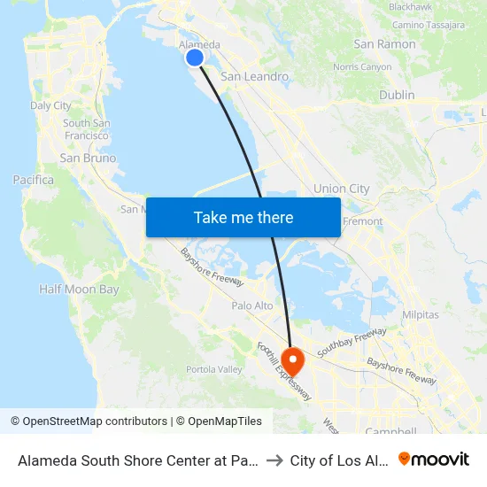 Alameda South Shore Center at Park St to City of Los Altos map