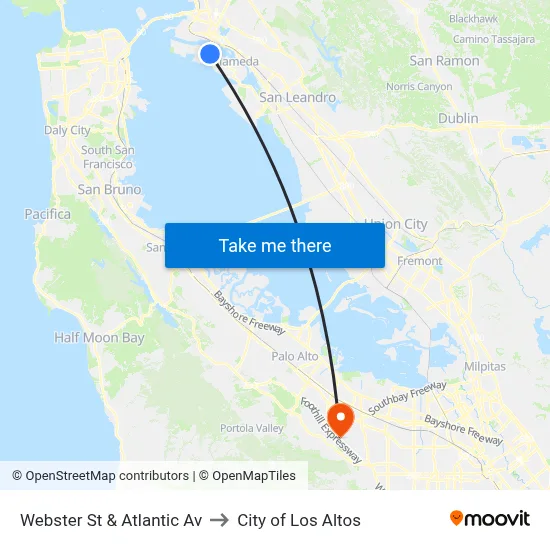 Webster St & Atlantic Av to City of Los Altos map