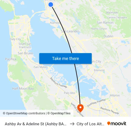 Ashby Av & Adeline St (Ashby BART) to City of Los Altos map