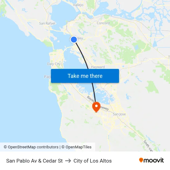 San Pablo Av & Cedar St to City of Los Altos map