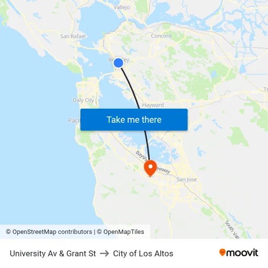 University Av & Grant St to City of Los Altos map