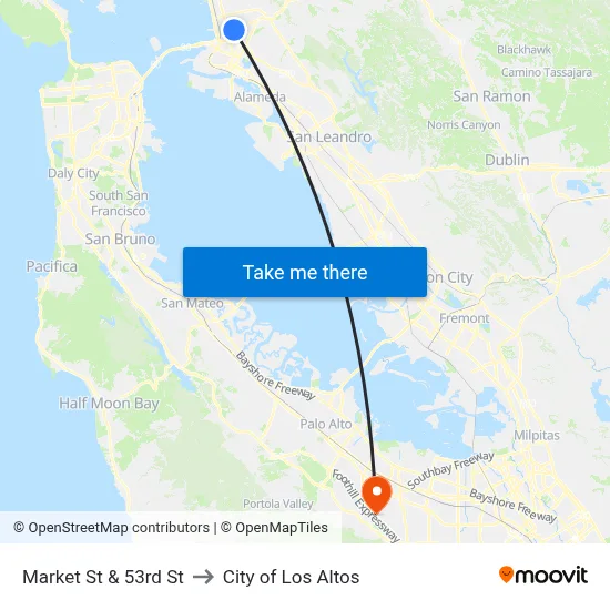 Market St & 53rd St to City of Los Altos map