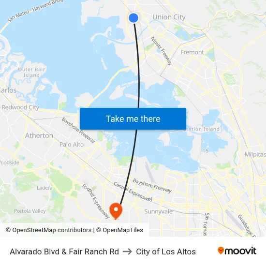 Alvarado Blvd & Fair Ranch Rd to City of Los Altos map
