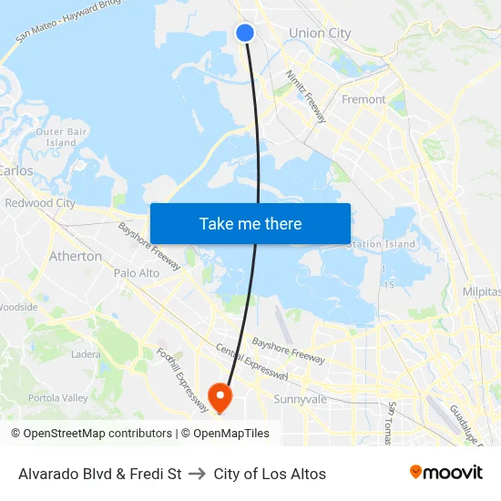 Alvarado Blvd & Fredi St to City of Los Altos map