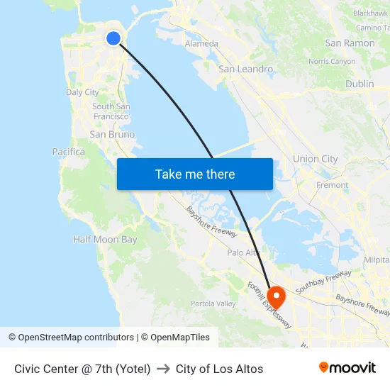 Civic Center @ 7th (Yotel) to City of Los Altos map