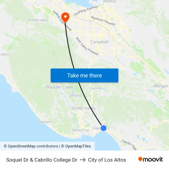 Soquel Dr & Cabrillo College Dr to City of Los Altos map
