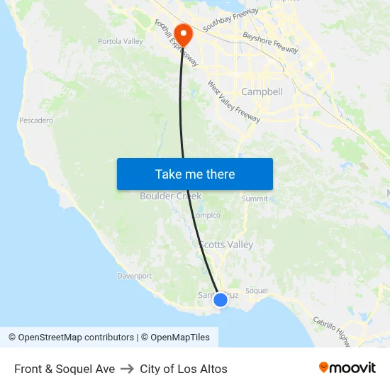 Front & Soquel Ave to City of Los Altos map