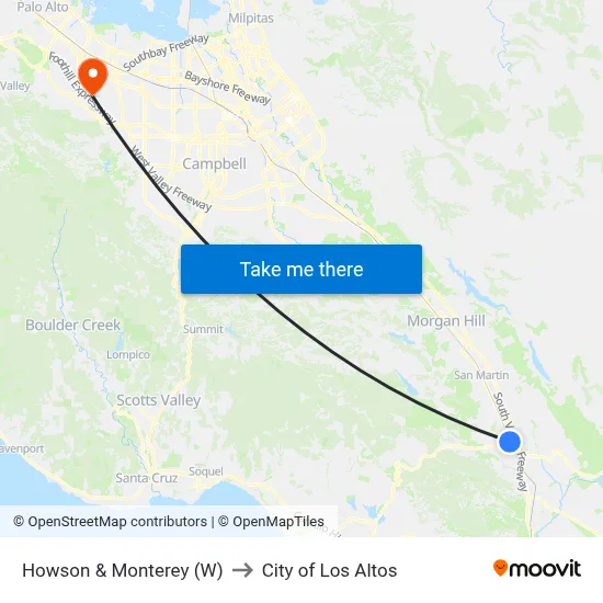 Howson & Monterey (W) to City of Los Altos map