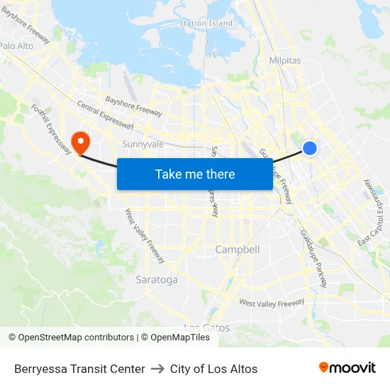 Berryessa Transit Center to City of Los Altos map