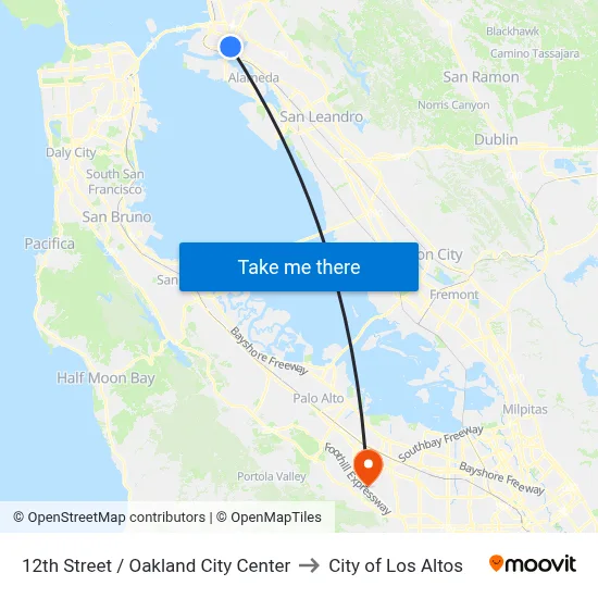12th Street / Oakland City Center to City of Los Altos map