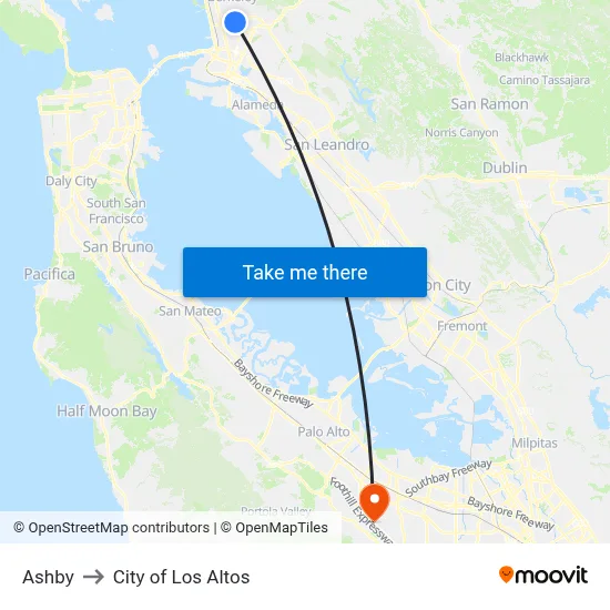 Ashby to City of Los Altos map