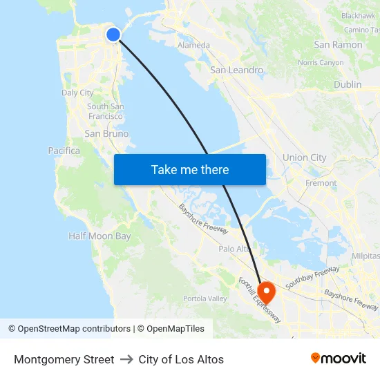 Montgomery Street to City of Los Altos map