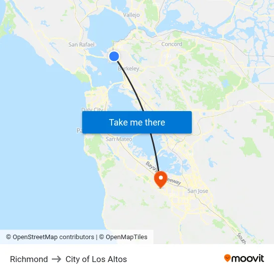 Richmond to City of Los Altos map