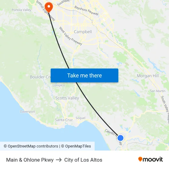 Main & Ohlone Pkwy to City of Los Altos map