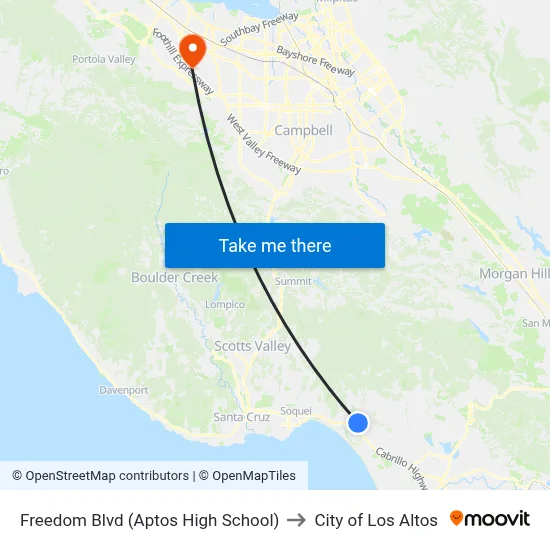 Freedom Blvd (Aptos High School) to City of Los Altos map