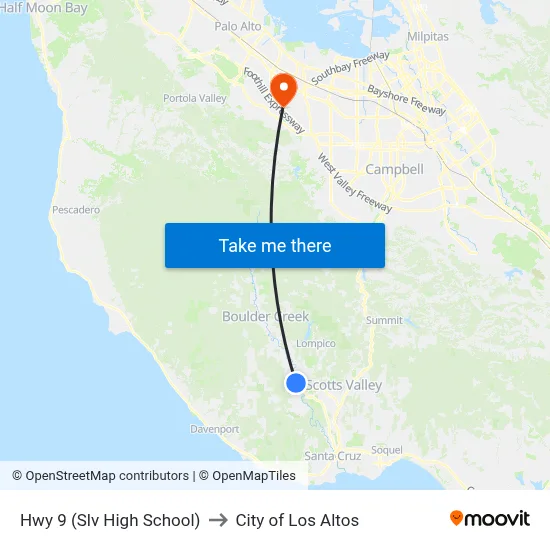 Hwy 9 (Slv High School) to City of Los Altos map