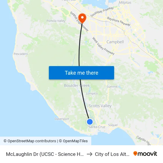 McLaughlin Dr (UCSC - Science Hill) to City of Los Altos map