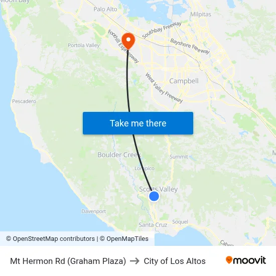 Mt Hermon Rd (Graham Plaza) to City of Los Altos map