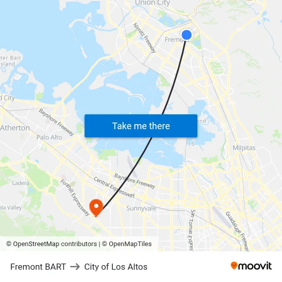 Fremont BART to City of Los Altos map