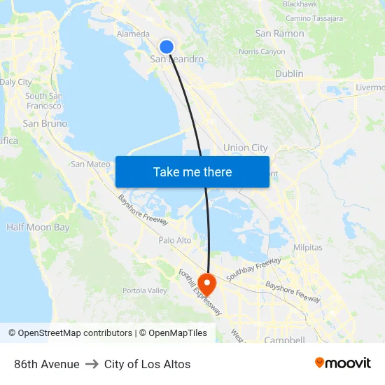 86th Avenue to City of Los Altos map