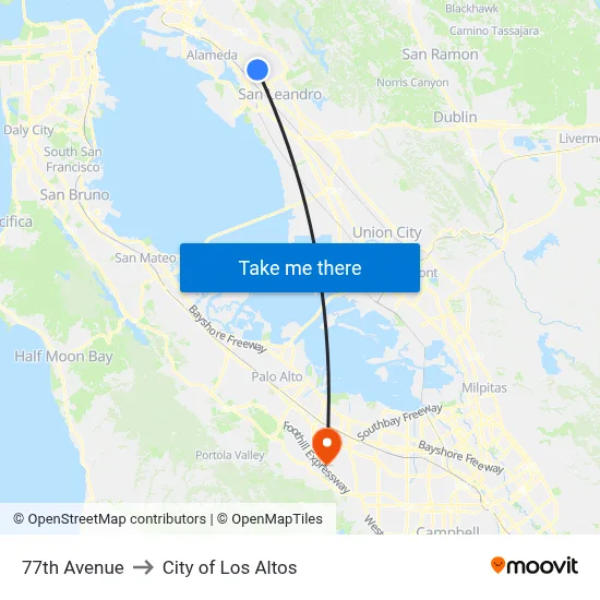 77th Avenue to City of Los Altos map
