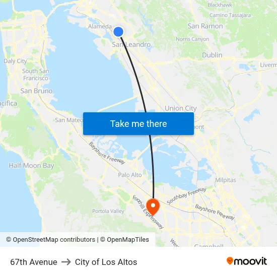 67th Avenue to City of Los Altos map