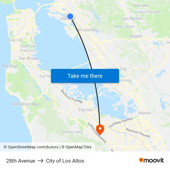 28th Avenue to City of Los Altos map