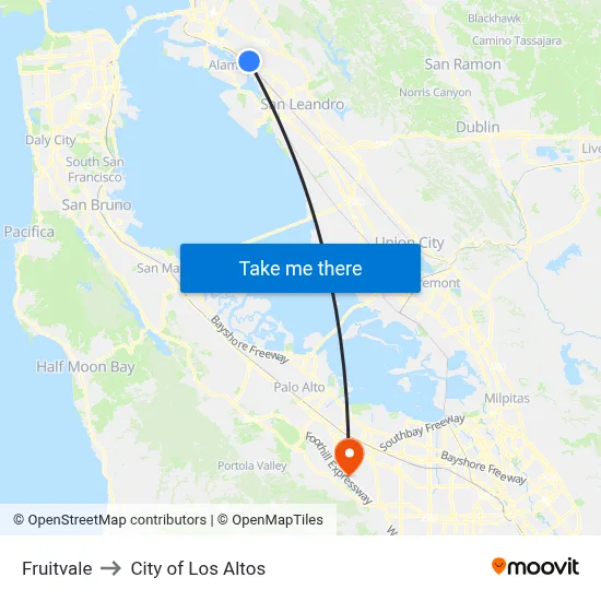 Fruitvale to City of Los Altos map
