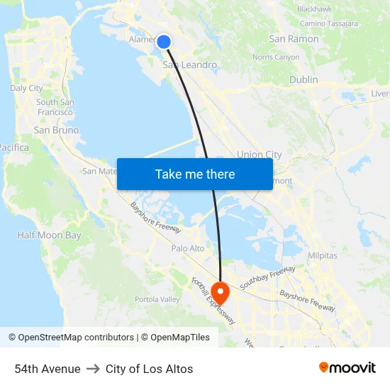 54th Avenue to City of Los Altos map