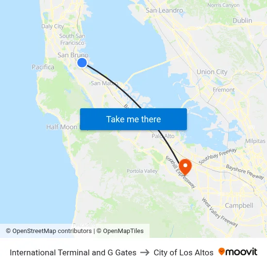 International Terminal and G Gates to City of Los Altos map