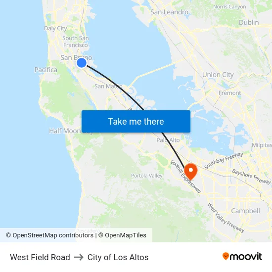 West Field Road to City of Los Altos map