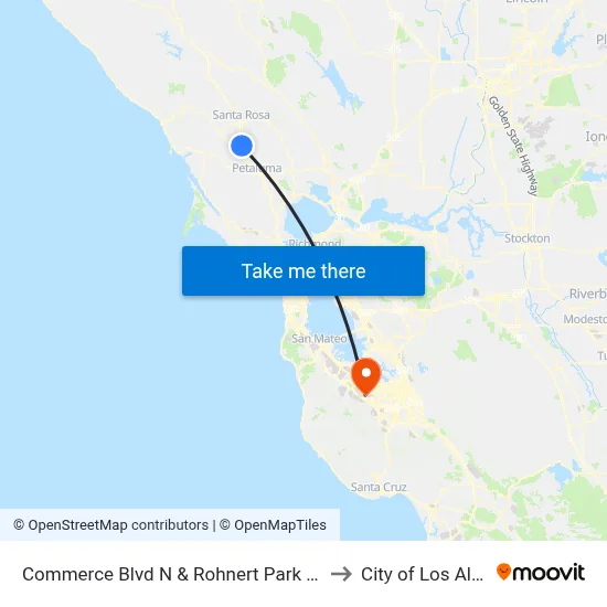 Commerce Blvd N & Rohnert Park Expy to City of Los Altos map