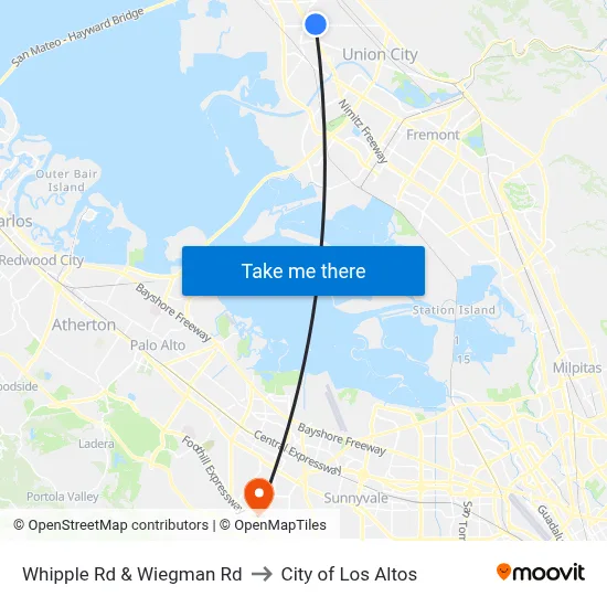 Whipple Rd & Wiegman Rd to City of Los Altos map