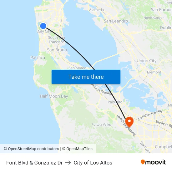Font Blvd & Gonzalez Dr to City of Los Altos map