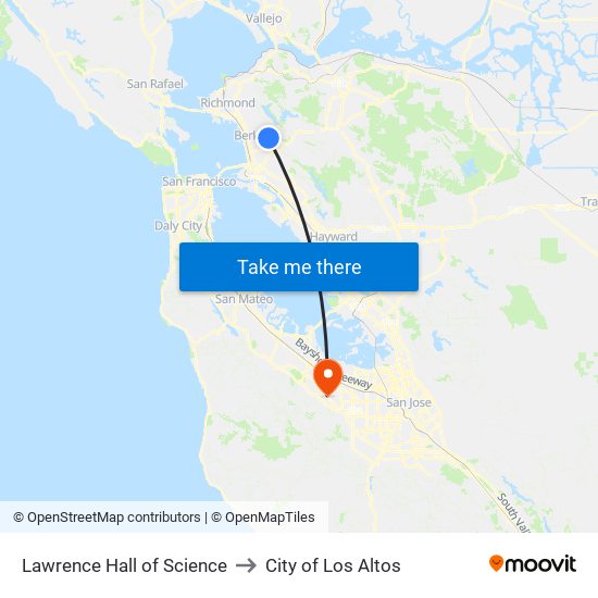 Lawrence Hall of Science to City of Los Altos map