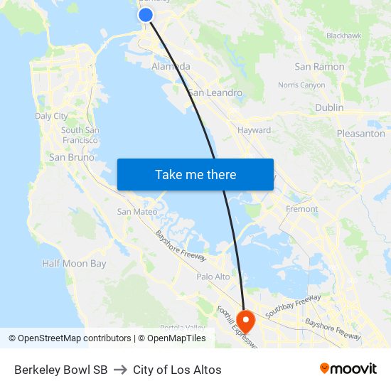 Berkeley Bowl SB to City of Los Altos map