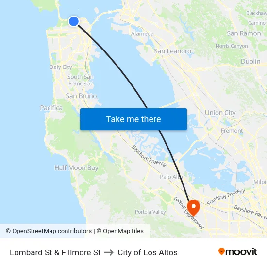 Lombard St & Fillmore St to City of Los Altos map