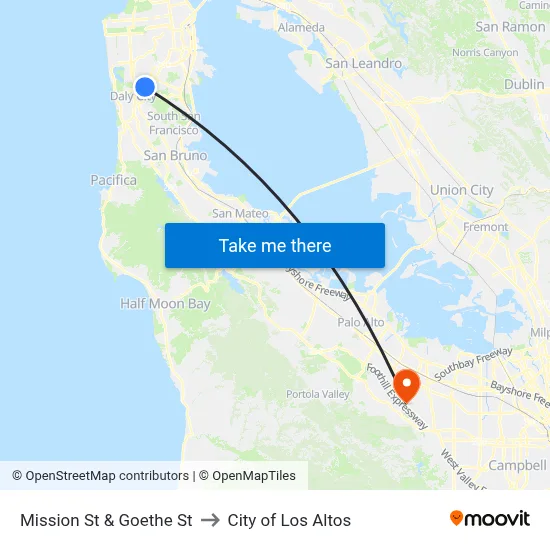 Mission St & Goethe St to City of Los Altos map