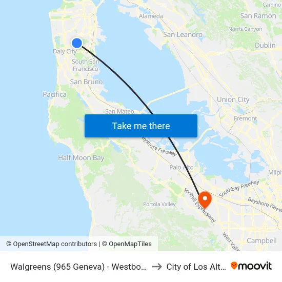 Walgreens (965 Geneva) - Westbound to City of Los Altos map