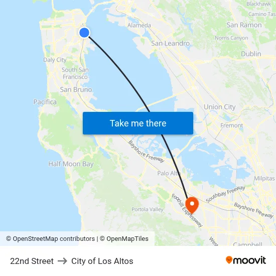 22nd Street to City of Los Altos map