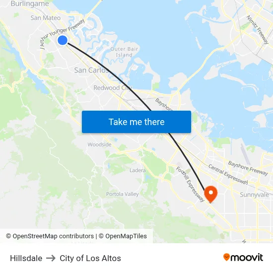 Hillsdale to City of Los Altos map