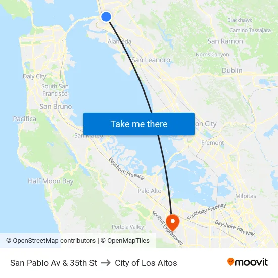 San Pablo Av & 35th St to City of Los Altos map