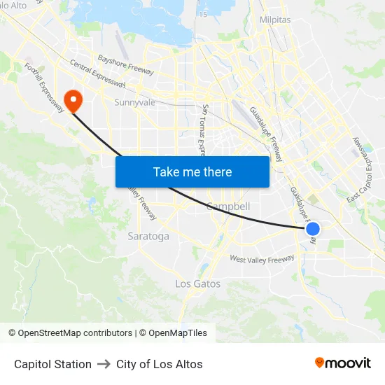 Capitol Station to City of Los Altos map